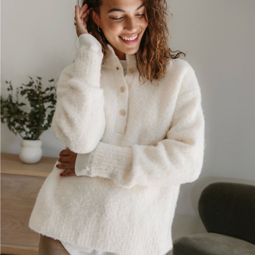 Jenni Kayne Boucle Button Pullover Sweater Size S